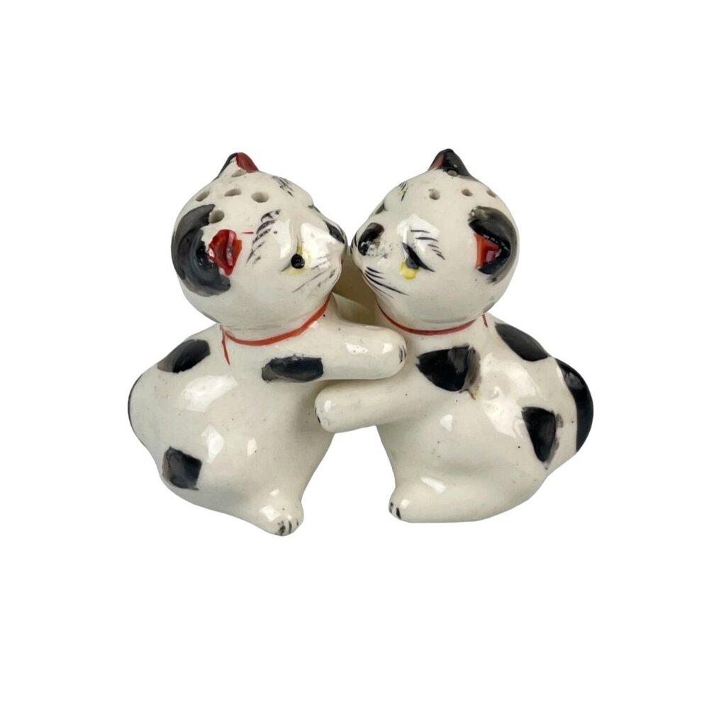 Hugging Cats Vintage Salt & Pepper Shakers w/ Corks, Hand Painted Ceramic Japan